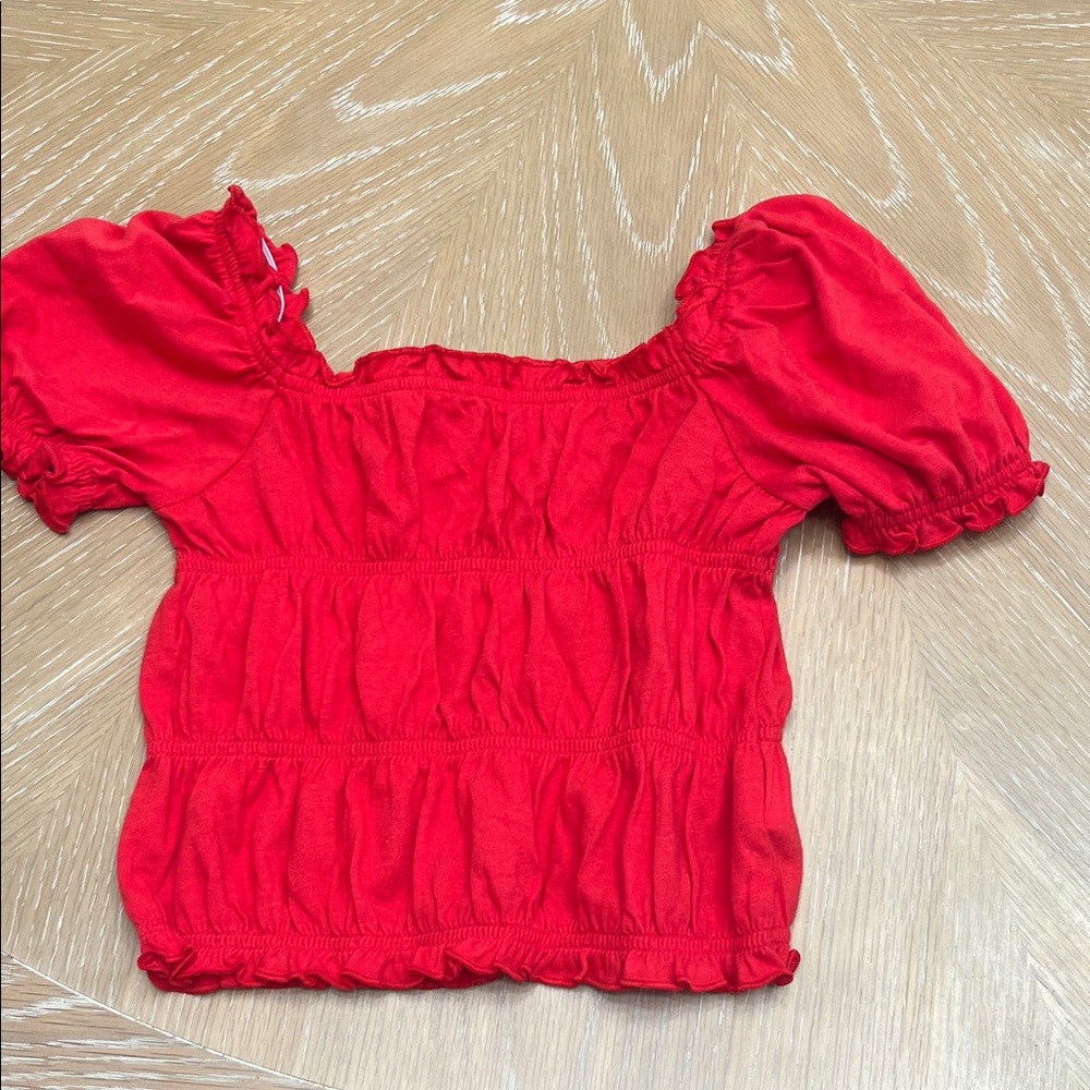 Girls Red Puff Sleeve Top